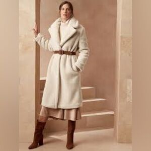 Banana Republic Factory BR Long Teddy Coat Transition Cream EUC